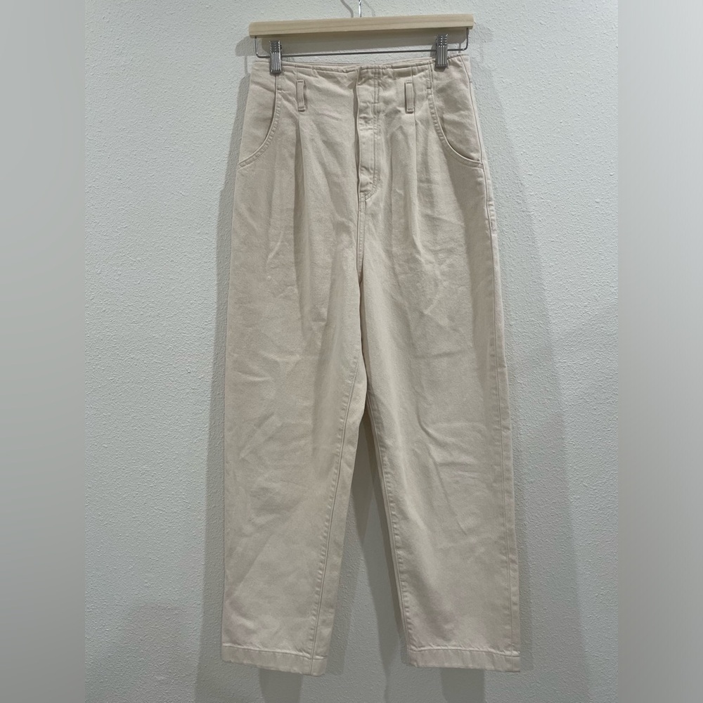 Massimo Dutti Cream Wide Leg Barrel Cream Pants JeansHigh Waisted Size 4 Women’s